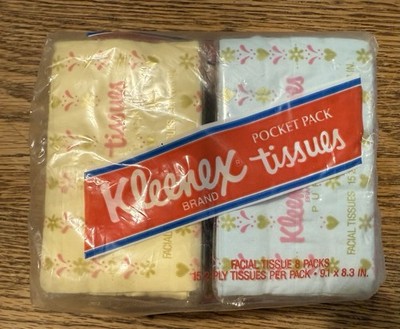 Vintage Kleenex Pocket Pack Tissues Yellow Blue 8 Pack NOS 1983