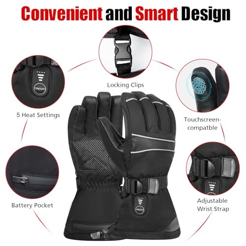 Heated Gloves for Men Women,Electric Heated Ski X-Large heated ski gloves