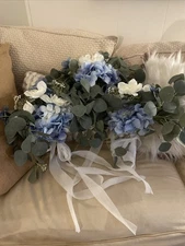 Lot Of 3 Blue Hydrangea & White Bridal Bouquet Bridesmaid Wedding Flowers