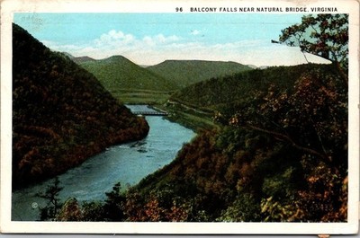 Antique Postcard Balcony Falls Near Natural Bridge Virginia Circa 1933