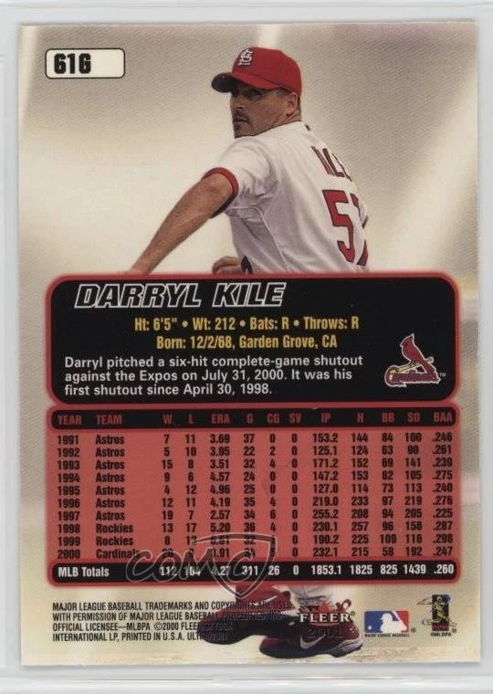 2001 Fleer Ultra Gold Medallion Edition Darryl Kile #61G - Image 2 of 2