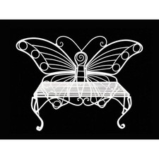 Modern Outdoor Butterfly Garden Bench in White Metal Finish