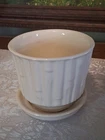 McCoy Pottery Gloss Ivory Bamboo 4.5" Planter Pot & Attached Saucer