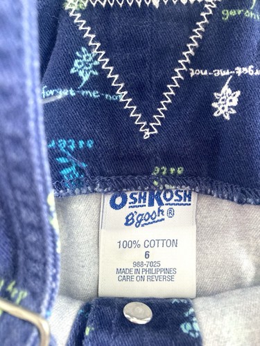 Vintage Oshkosh B'gosh Girls Size 6 Denim Jumper Dress With Floral Flower Print - Picture 4 of 9