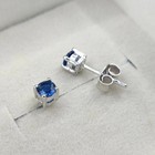 4mm Round Cut Simulated Blue Sapphire Stud Earrings 14K White Gold Plated #43 — photo 2
