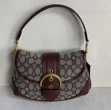 Soho Signature Jacquard Top Handle Shoulder Bag CJ814 Brown New 108268
