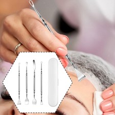 4Pcs Blackhead Remover for Face Nose with Storage Box Salon Stainless Steel