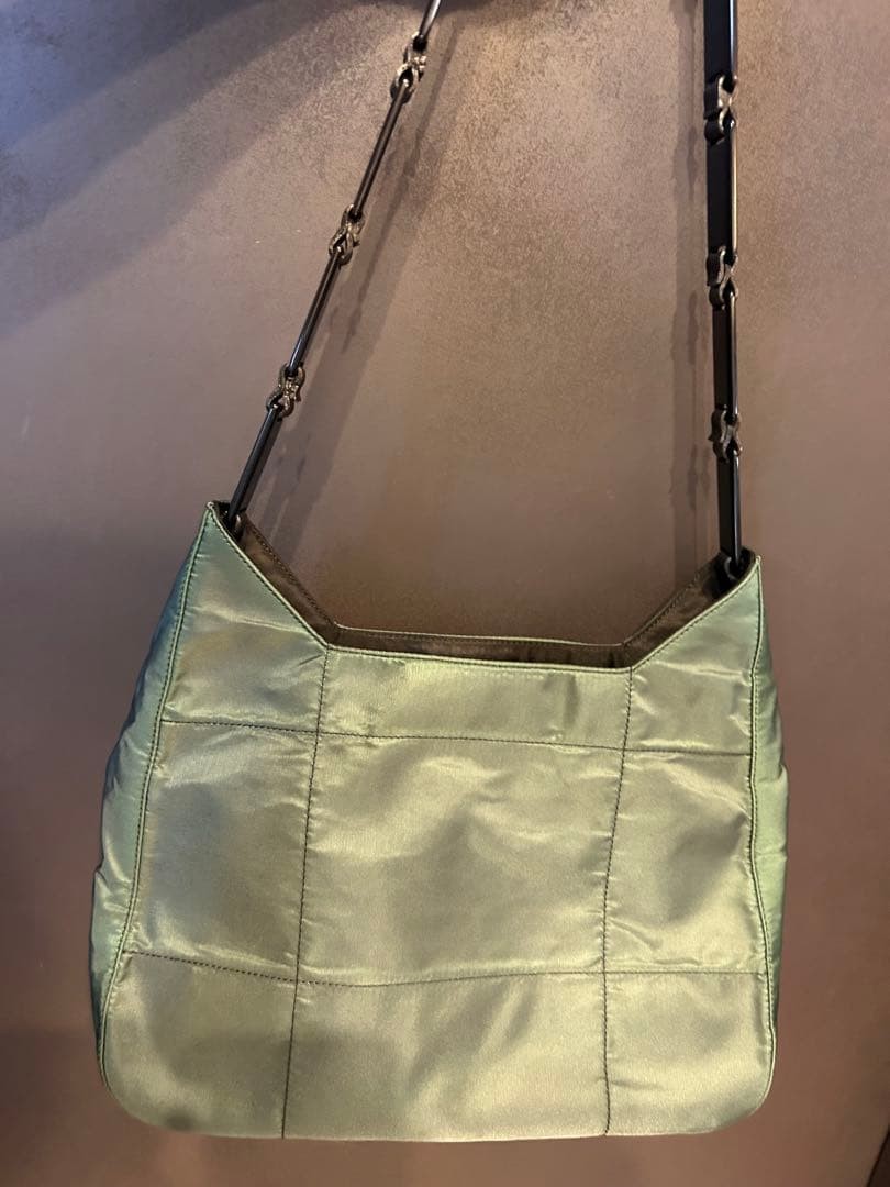 PRADA Triangular Logo Nylon Shoulder Bag Green Y2… - image 4