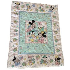 Vintage Disney Babies Mickey Minnie Donald Daisy Quilted Baby Blanket Dundee USA