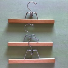 3- Vintage Wood /Chrome Clamp Hangers 1- Setwell, 2 Unmarked