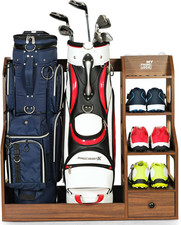 Wooden Golf Bag Storage Rack, Golf Organizer with Shoe Shelves, Ball Holder  Dr