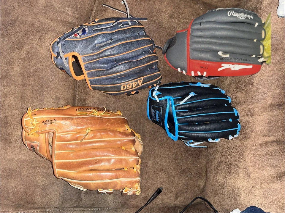 Lote de Guantes de Béisbol Paquete Vintage Cuero Artesanal Juvenil/Adulto. 1 mano izquierda Foto 2 de 4