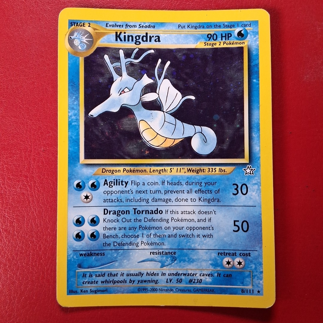 2000 Pokemon TCG Kingdra 8/111 Holo Rare Swirl Neo Genesis Vintage