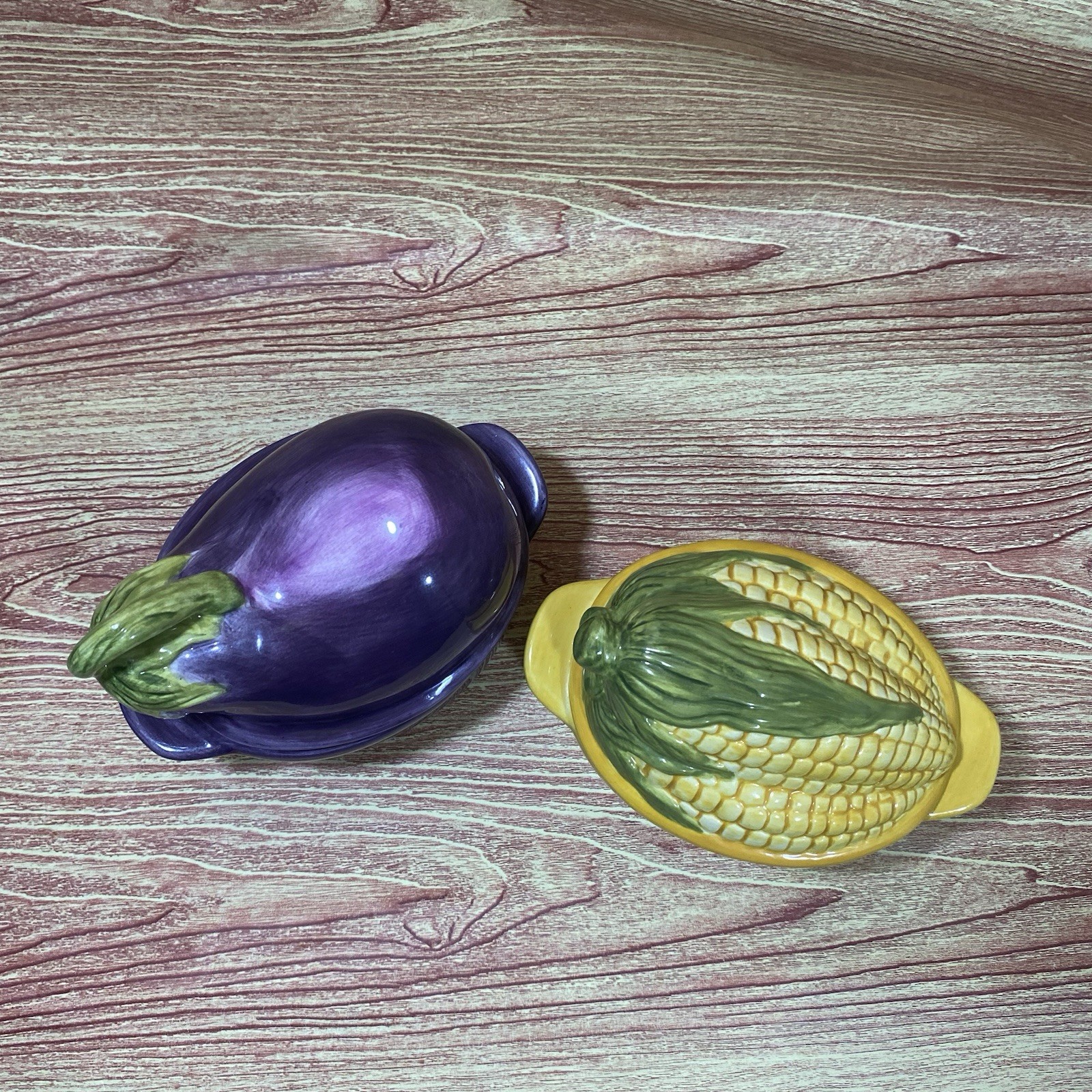 Philippe Richard Vintage Single Serve Ceramic Casserole Dish Eggplant Corn Set