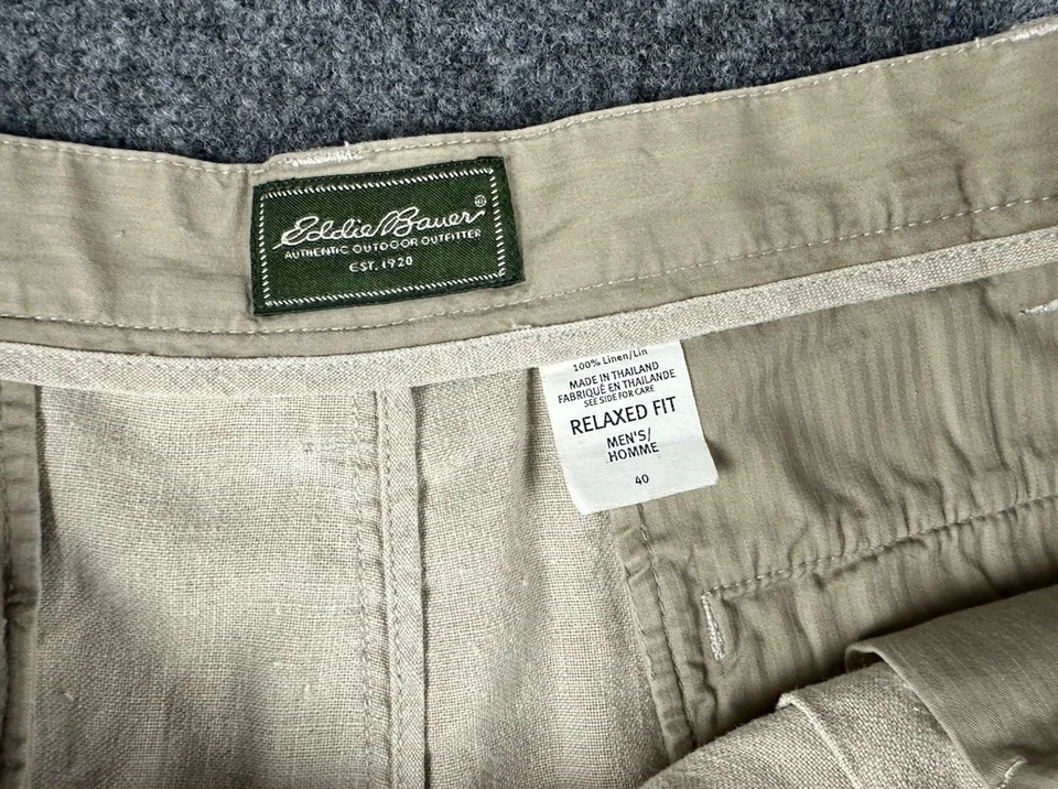 Vintage 90s Eddie Bauer Linen Chino Shorts 40 Men Pleat Coastal Preppy Old Money - Image 4 of 4