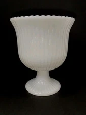 E.O. Brody Footed Ribbed Milk Glass Vase Compote MCM Cottage 