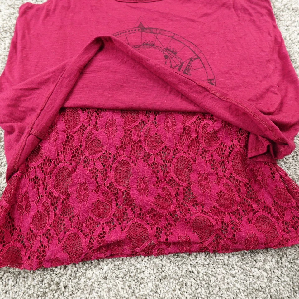 Camiseta sin mangas Hot Topic para mujer XS roja floral encaje calavera luna camisa gótica grunge Y2K Foto 3 de 4