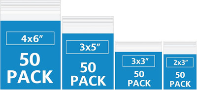 200 Pack Small Plastic Bags for Jewelry, Mini Baggies 4 Assorted Sizes. 2X3 3X3