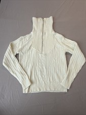 GUESS Quarter Zip Knitted Sweater - WHITE- MEDIUM