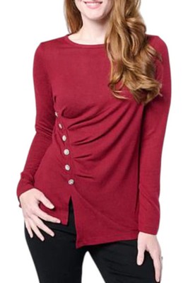 DG2 by Diane Gilman Women's Crystal Button Detail Top Merlot