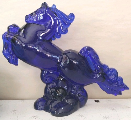 Rare HTF Heisey By Dalzell Viking HCA Cobalt Blue Glass Horse Flying Mare 1990s