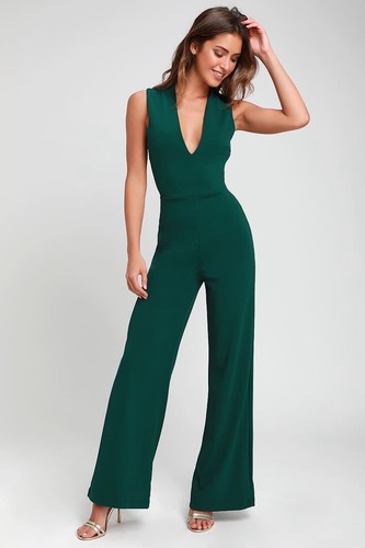 Thinking Out Loud Hunter Green Backless Jumpsuit Small NWT
