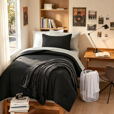 Modern Comforter Set 9 Pcs Solid Color Bedding Set Cozy Dorm Apartment Style