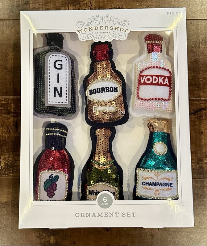 NEW Target Wondershop Sequined Fabric Liquor Bottle Alcohol Christmas Ornaments