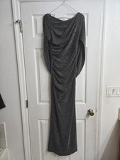 Betsy  Adam Black Silver Cape Sleeve Metallic Crinkle Gown - Size 4