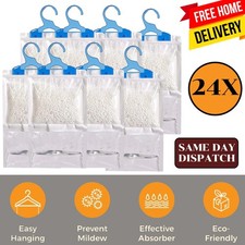 24 Hanging Wardrobe Dehumidifier Bags Damp Mould Moisture Mildew Condensation UK