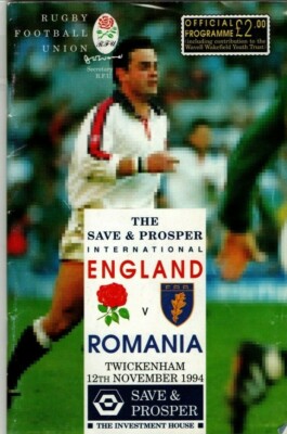 England v Romania Programme 12th November 1994 UK