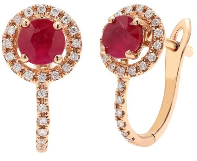 Ruby Rose Make 1.10ct Natural round Diamond 14k solid rose gold ruby Wedding stud ...