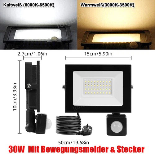 LED Fluter Stecker Außen Strahler Arbeitsleuchte Baustrahler Scheinwerfer Garten - Bild 157 von 251