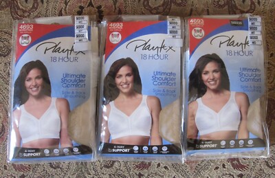 3 PLAYTEX 18 HOUR 4 WAY SUPPORT ULTIMATE COMFORT BRA SZ 50DDD WHITE FREE SHIP!
