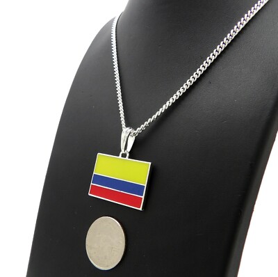 COLUMBIA FLAG CHARM PENDANT & 18'' 20'' 24'' BOX CUBAN ROPE CHAIN HIP HOP NECKLACE