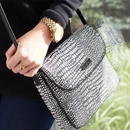 NWT VERA BRADLEY Flap Crossbody Midnight Snakeskin Black White