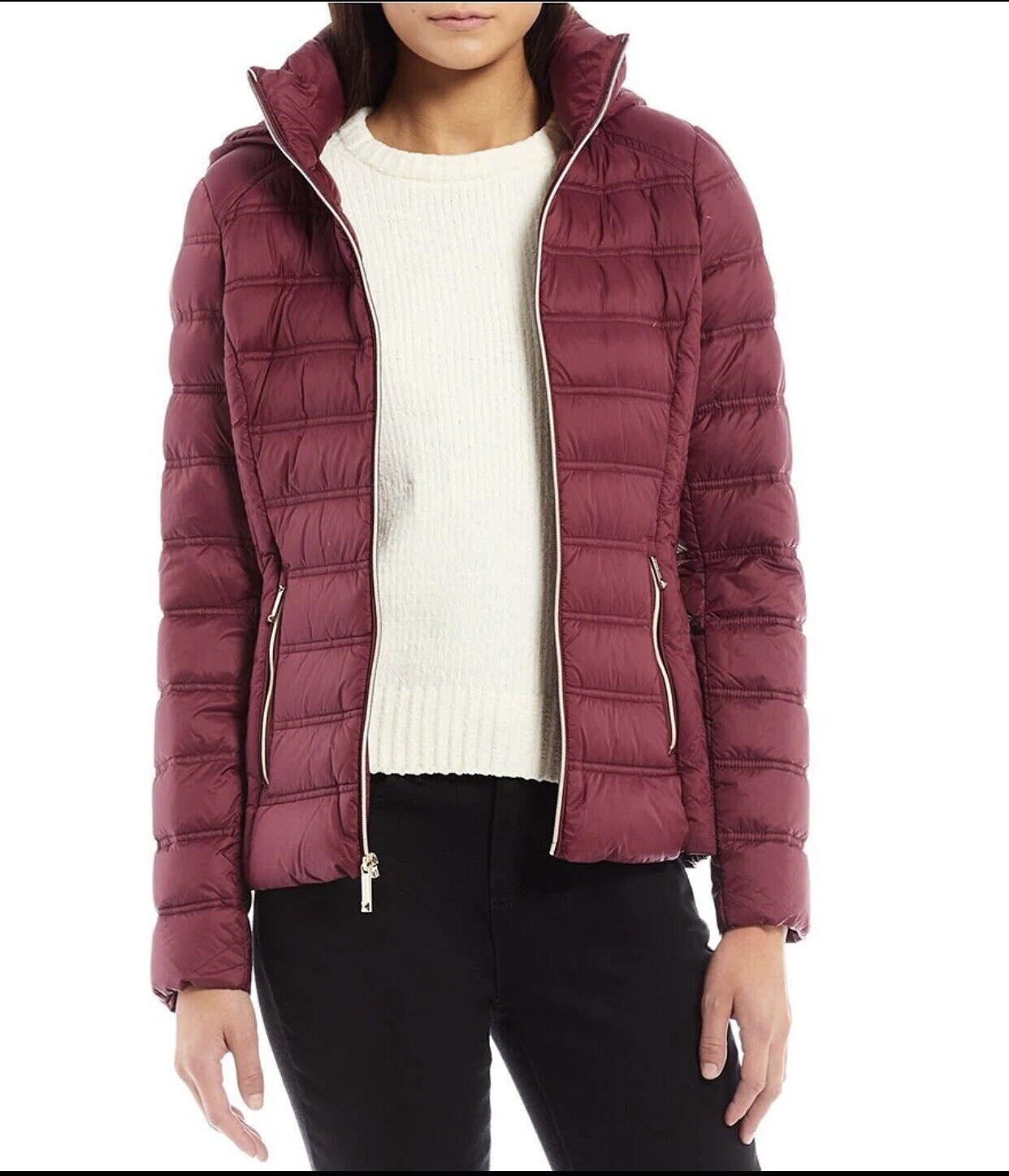 Michael Kors Packable Down Jacket Puffer Coat Hooded Dark Ruby Small