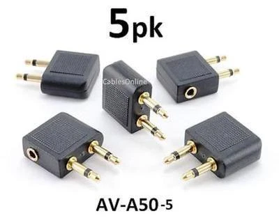 CABLESONLINE 5-PACK 3.5mm Audio Airplane In-Flight Headphone Converter Travel Adapter AV-A50