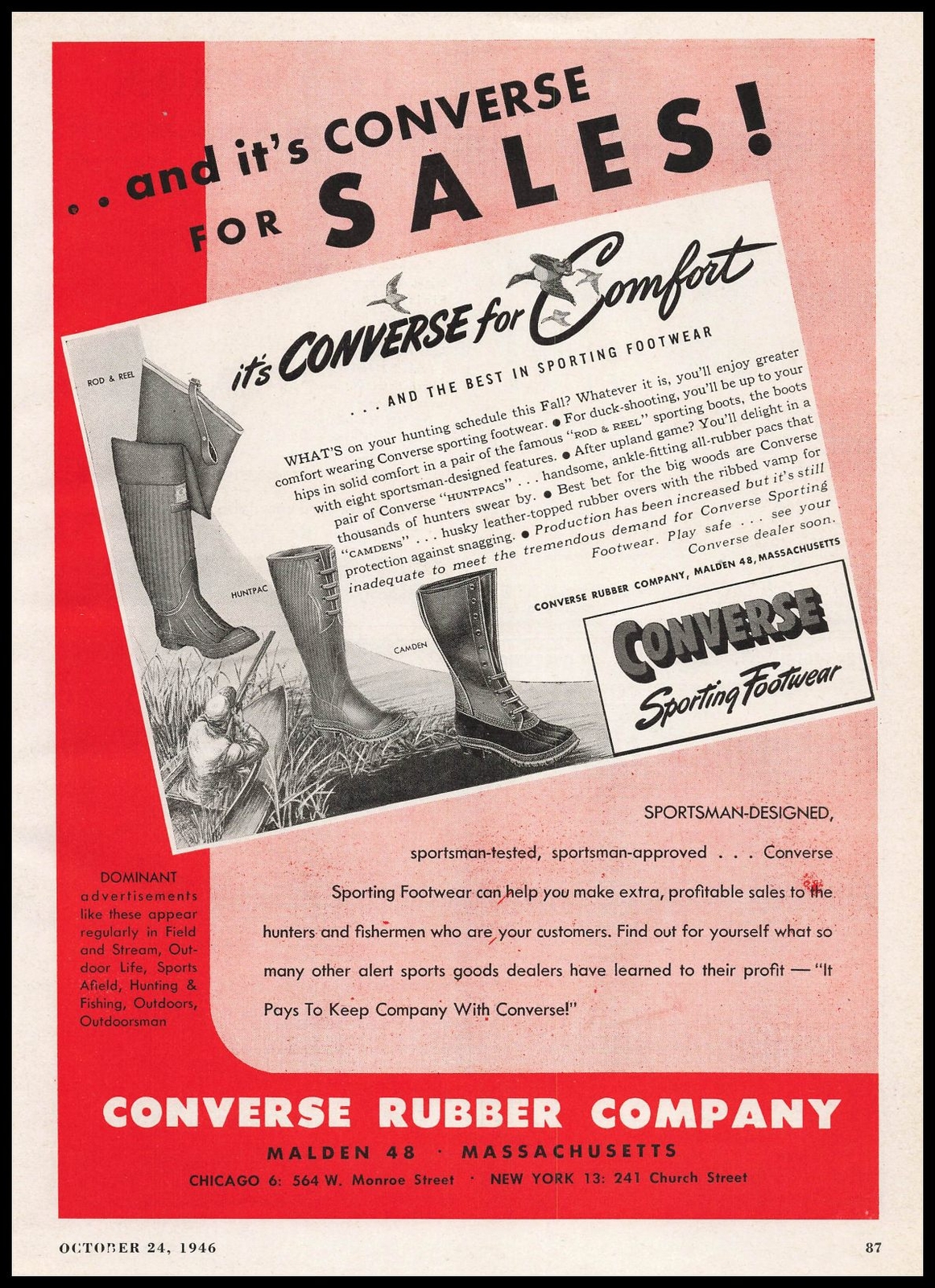 1946 Converse Rubber Malden Massachusetts Huntpac Camden Hunting BootsPrint Ad