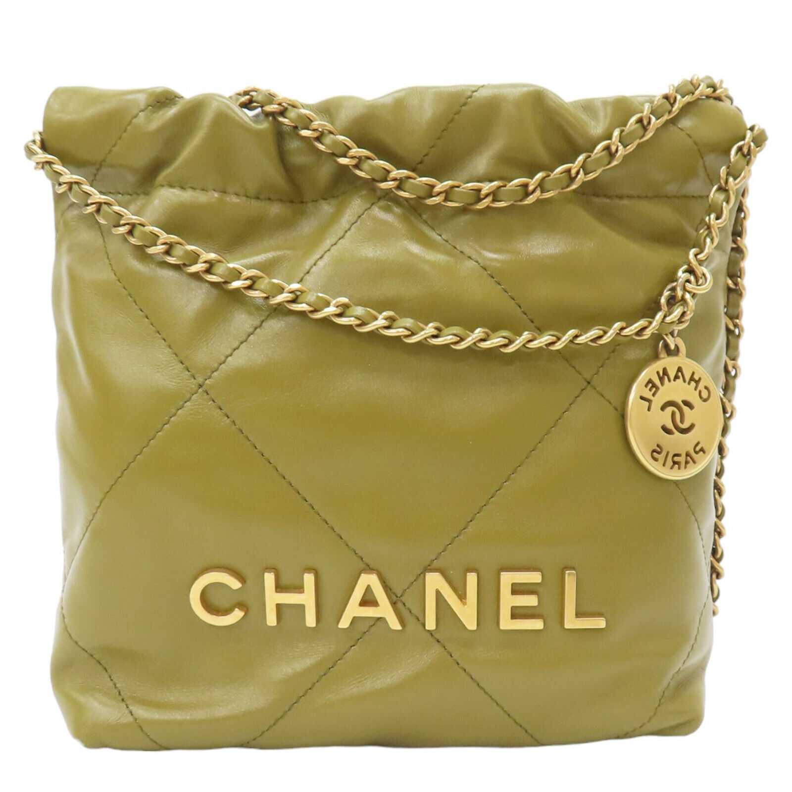CHANEL 22 Shoulder Handbag Green Quilted Calfskin Leather AS3980