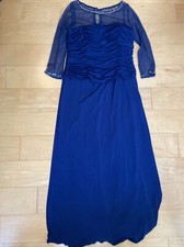 BLUE BEAUTY Cameron Blake COMFY navy blue gown sheer LONG sleeves size 14