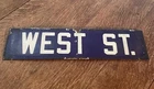 Original Antique Vintage Blue Porcelain Street Sign - West St