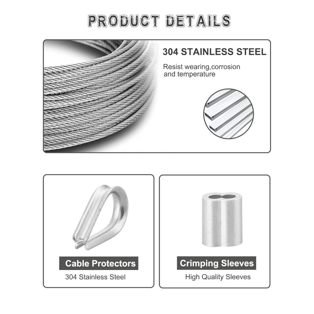 30M Stainless Steel Garden Wire Rope Kit Cable Wire Rope Catenary Wire