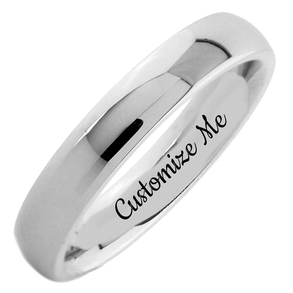 Anillo de media cúpula con banda de acero inoxidable clásico grabado personalizado ajuste cómodo  Foto 4 de 4