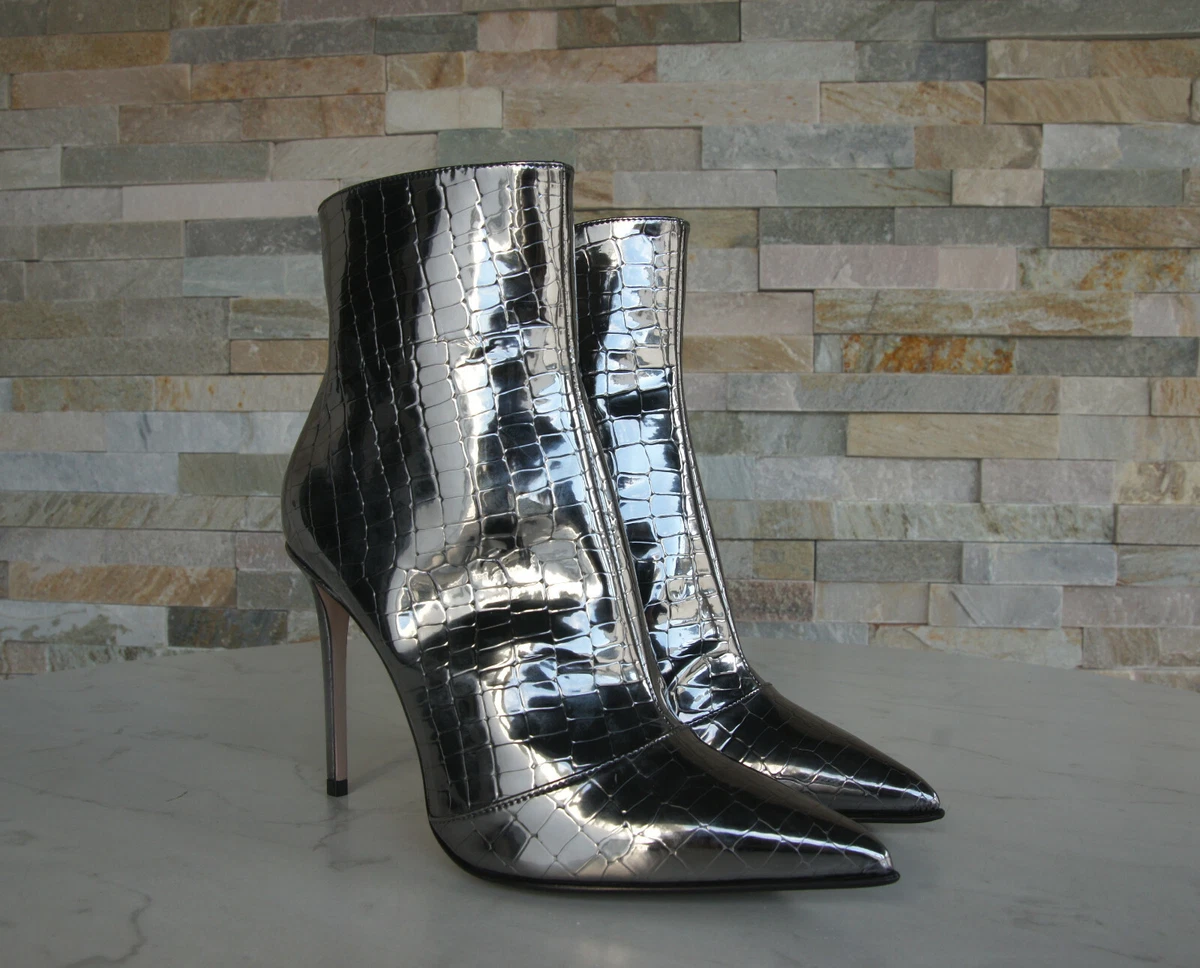 Silver booties cheap heels