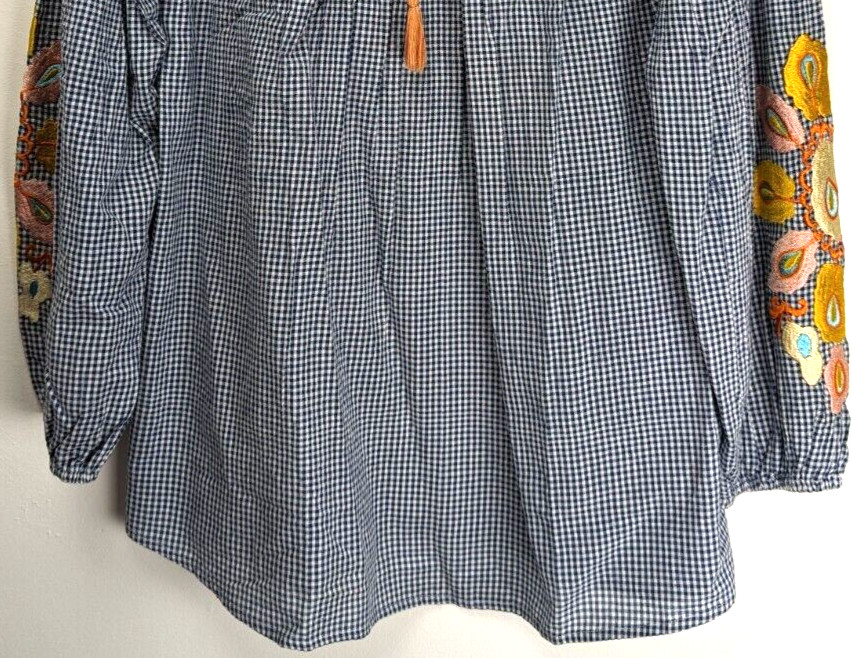 Chadwicks Of Boston Women M Blue Gingham Blouse Embroidered Long Sleeve Top View 3