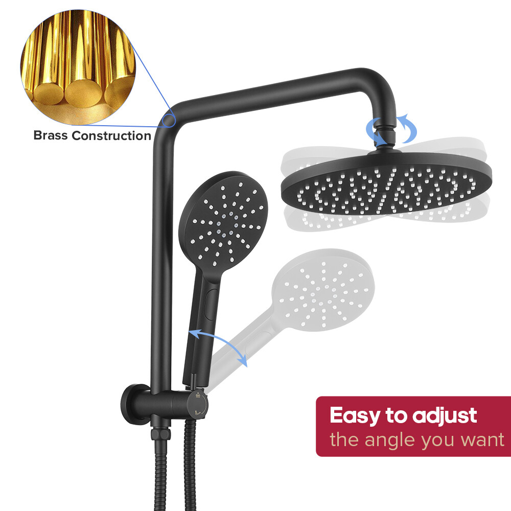 Decaura Shower Head Rail Set 10" Square Gooseneck 9" Shower Arm Brass Diverter eBay
