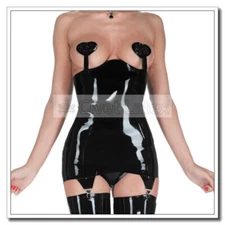 Latex Lower Bust Tops with Garter 4 Clips Customized Back Zip 0.4mm D78