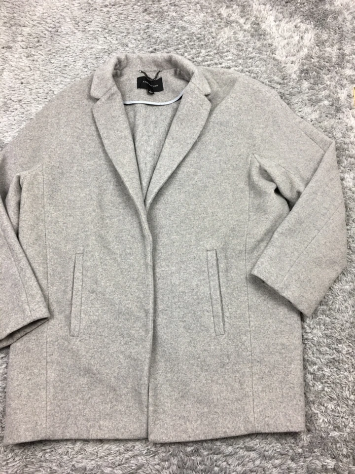 Abrigo de lana Ann Taylor para mujer talla grande gris bolsillos delanteros abiertos mezcla de lana Foto 2 de 4