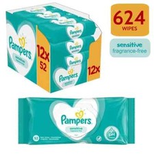 Image of Pampers Sensitive Fragrance Free Baby Wipes 52's - Pack of 12 (624 Wipes)